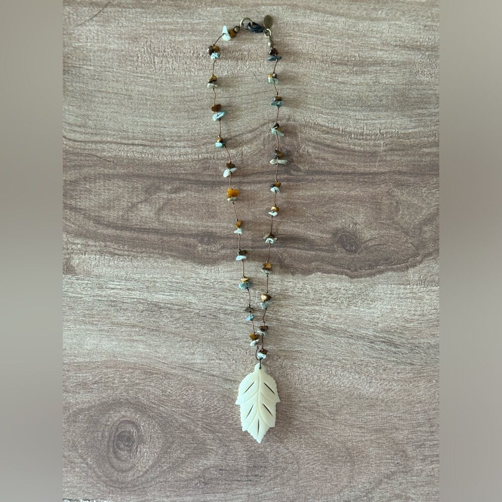 Handmade Vintage threaded Beaded Leaf Pendant Necklace